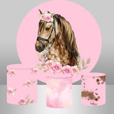 Aperturee Horse Flower Round Happy Birthday Backdrop For Girl